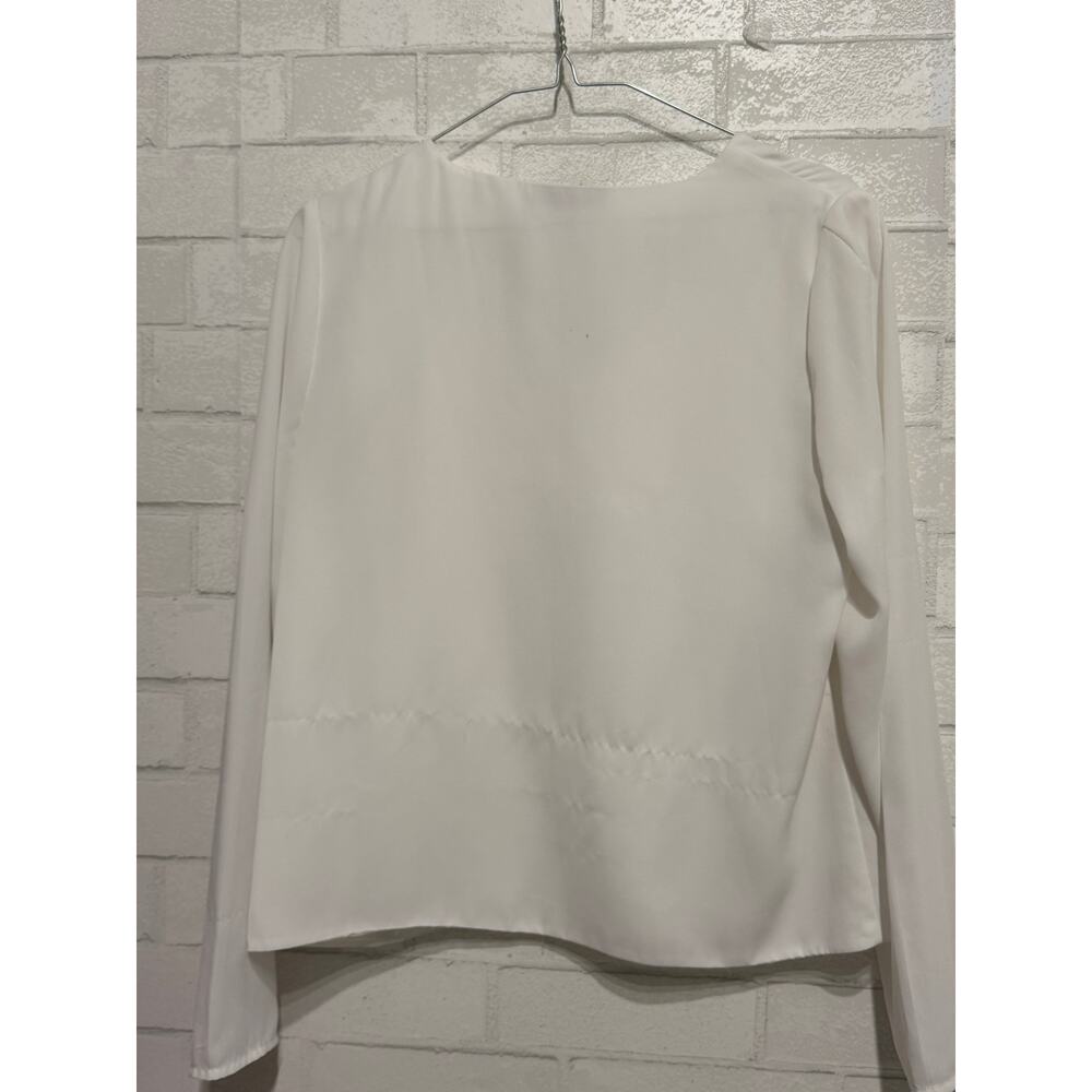 Tahari Womens V-Neck Long Sleeve Blouse Top Elegant Officecore Ivory Size M - Picture 3 of 4